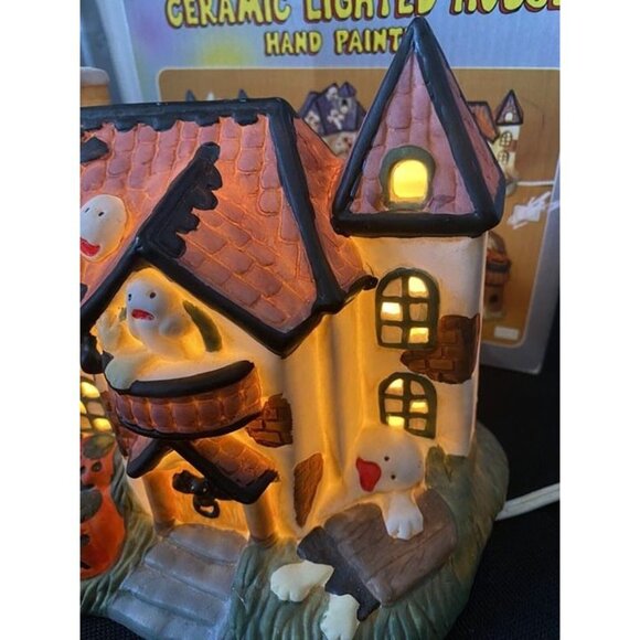 Vintage Halloween Haunted House Ceramic Mansion Light Up Ghosts Spooky BULB - Picture 12 of 12